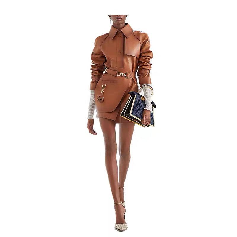 Fendi Long Belt Leather Trench Coat