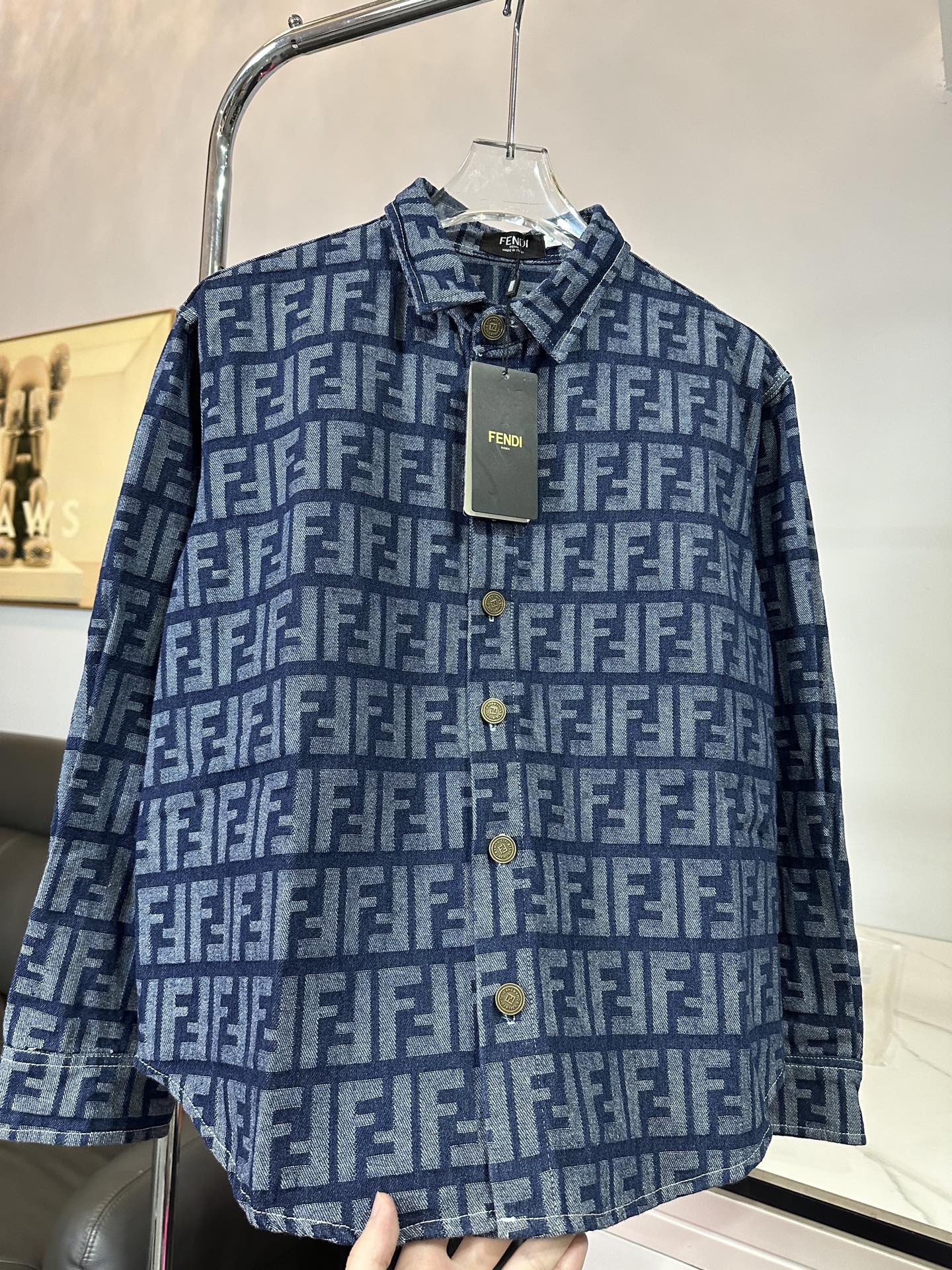 FENDI all-over logo printed washed denim shirt/jacket