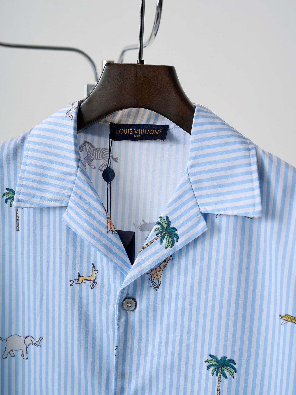 LV All-over Embroidered Striped Short-Sleeve Shirt