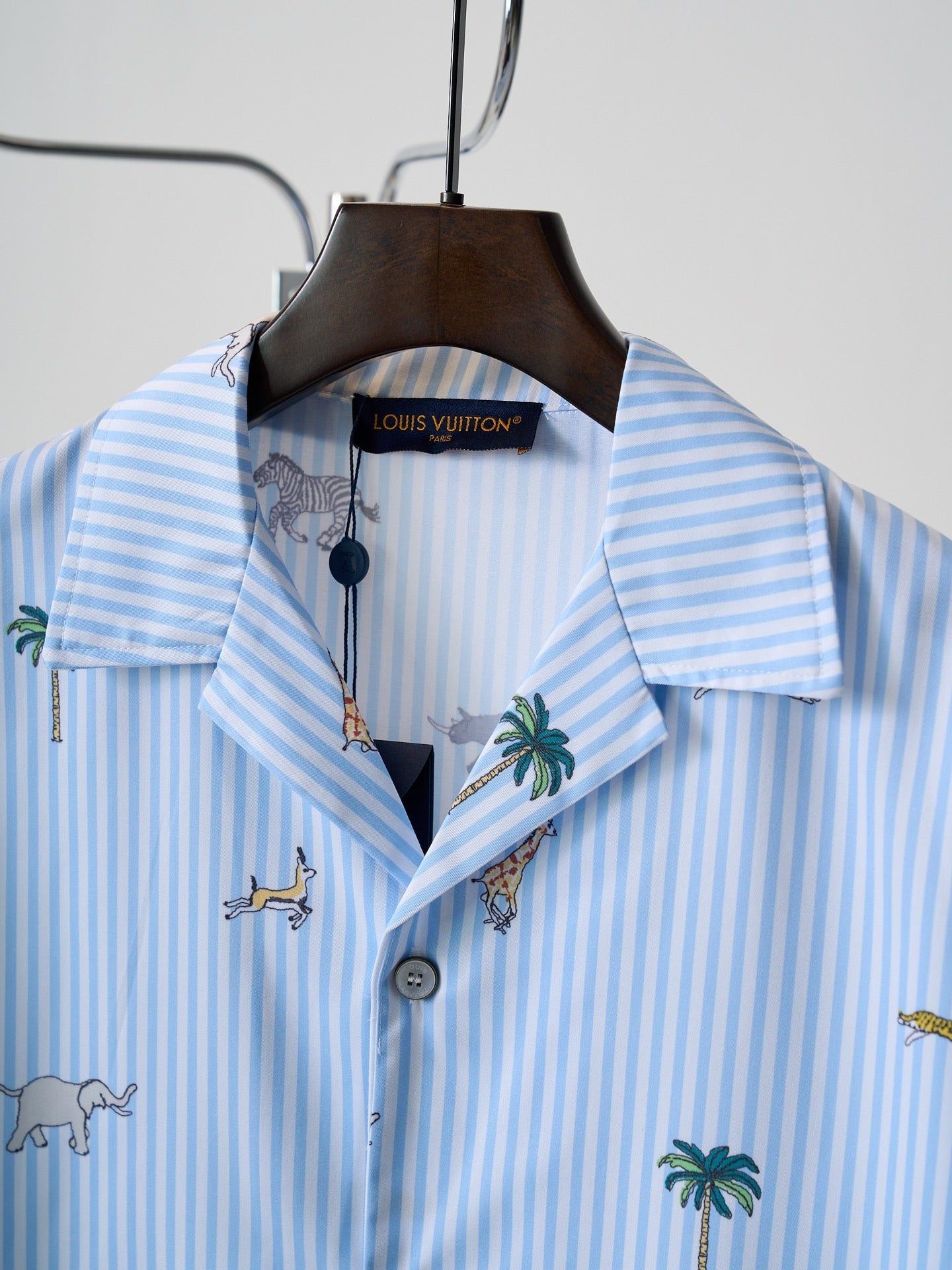 LV All-over Embroidered Striped Short-Sleeve Shirt