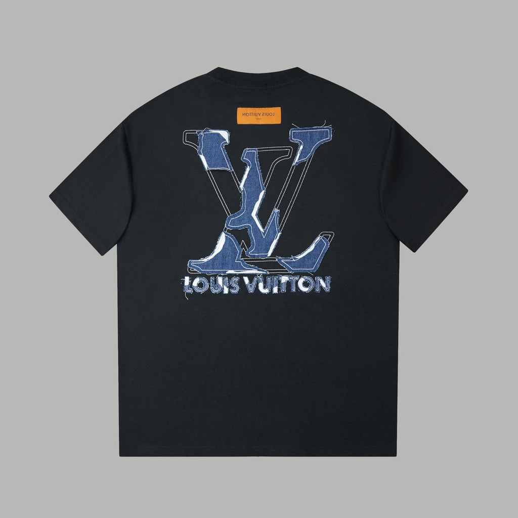 LV Denim Patchwork Embroidered T-Shirt