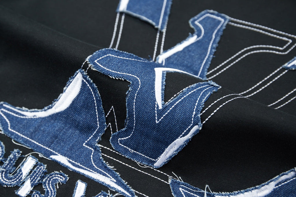LV Denim Patchwork Embroidered T-Shirt