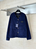 LV-neck corduroy monogram patchwork jacket