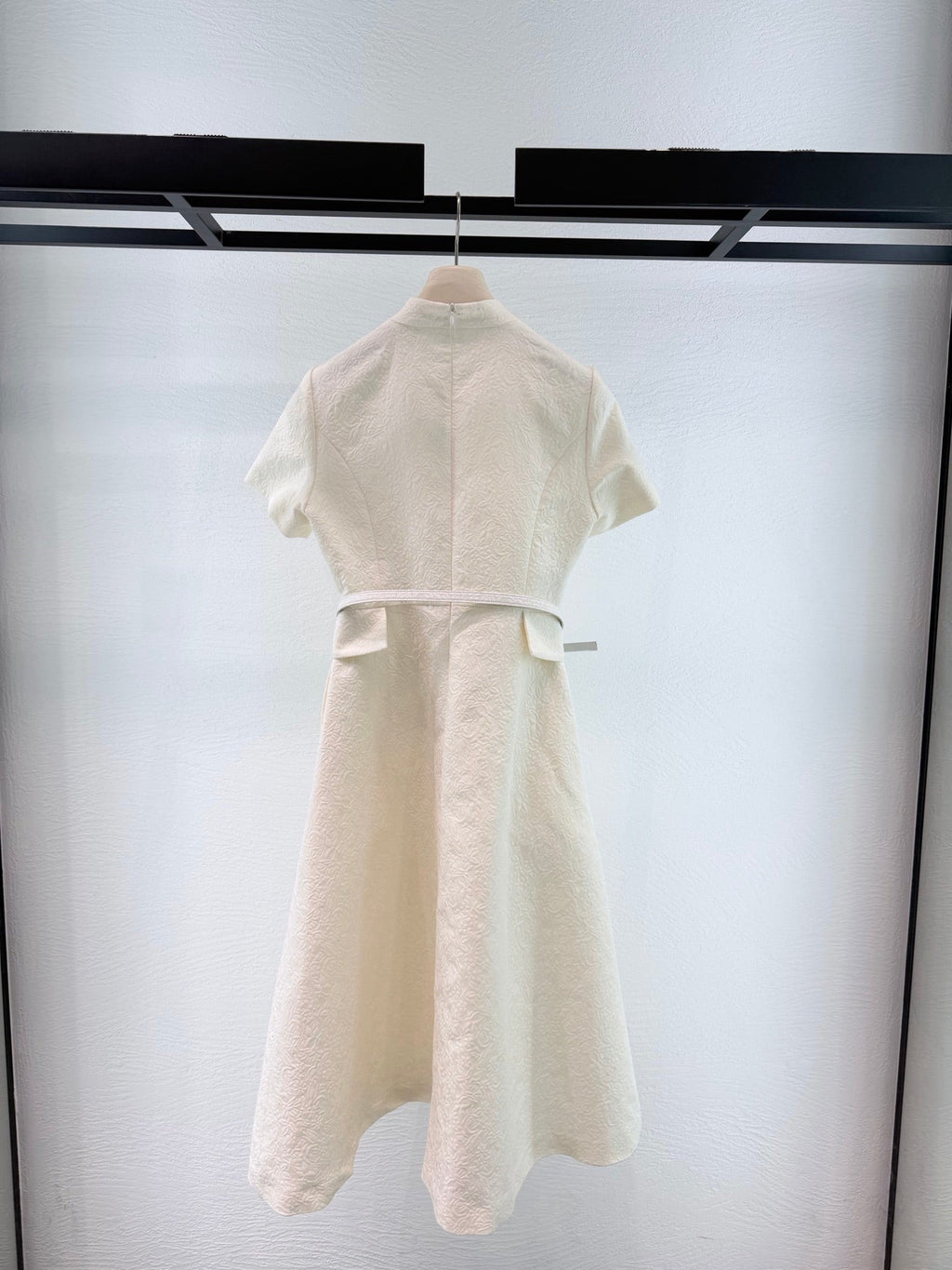 Women CD Embossed Jacquard Stand Collar Long Dress