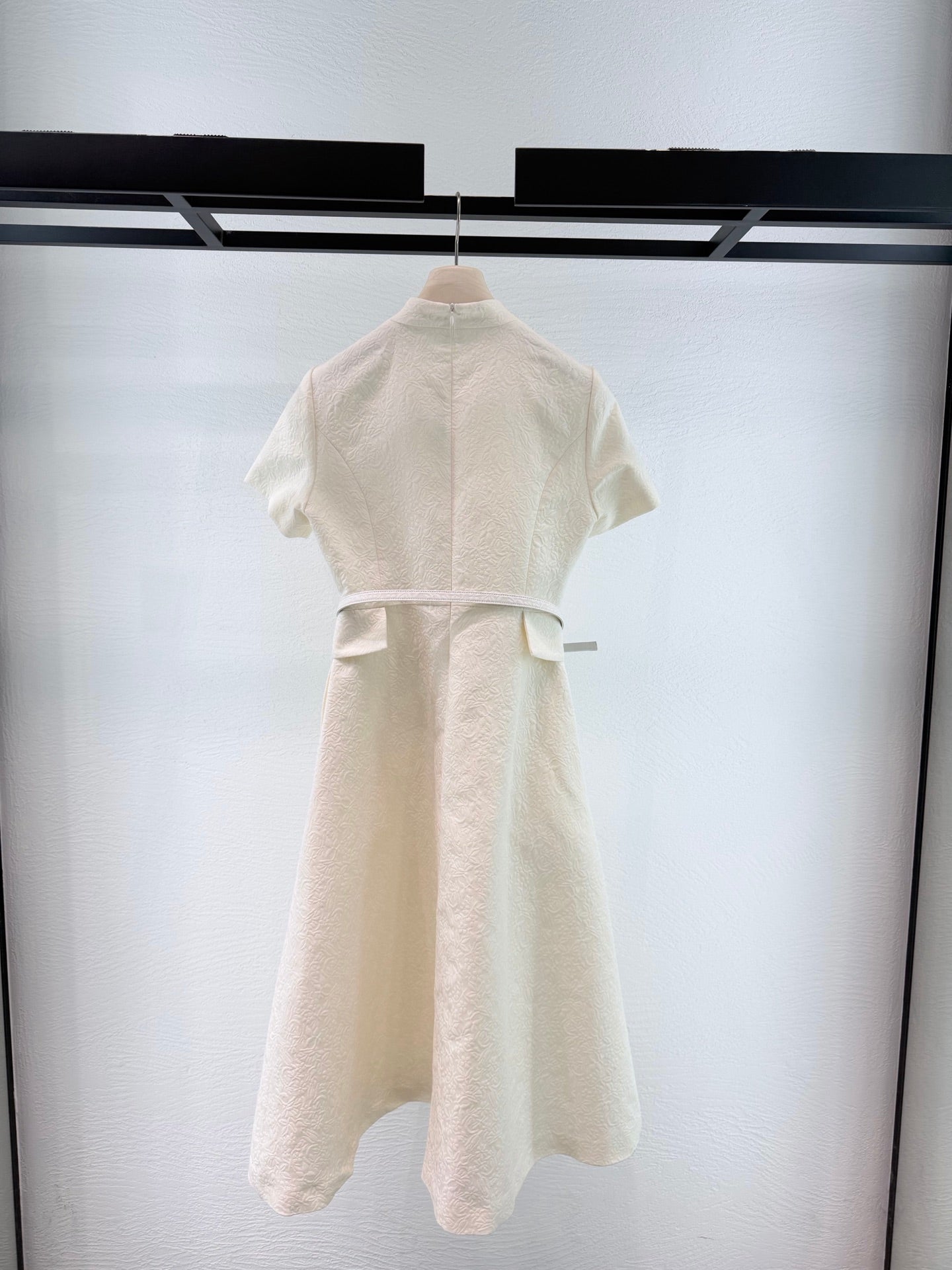 Women CD Embossed Jacquard Stand Collar Long Dress