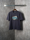 Fendi Dark Blue Explosion Pattern Cotton Crew Neck Short Sleeve T-Shirt