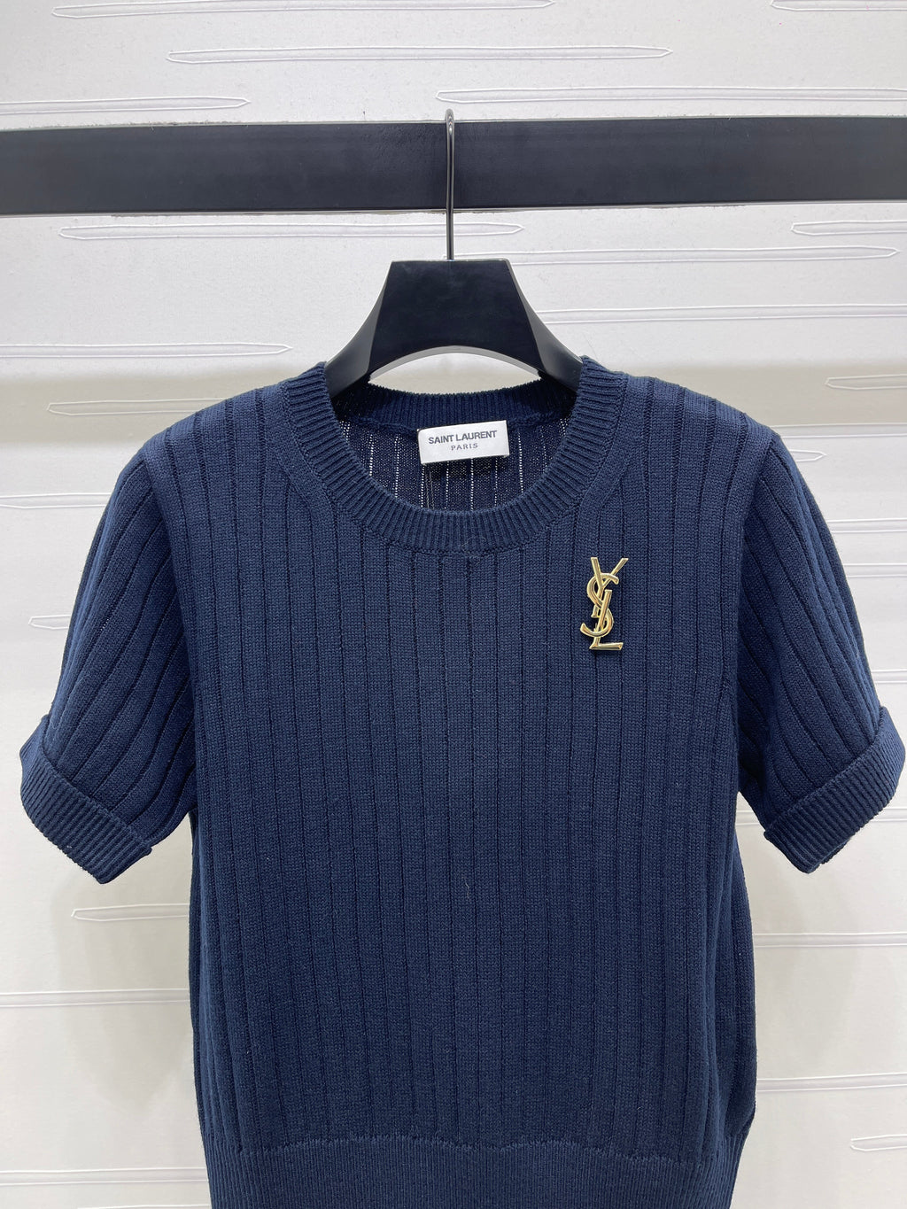 YS Vertical Ribbed Crew Neck Knit Short Sleeve