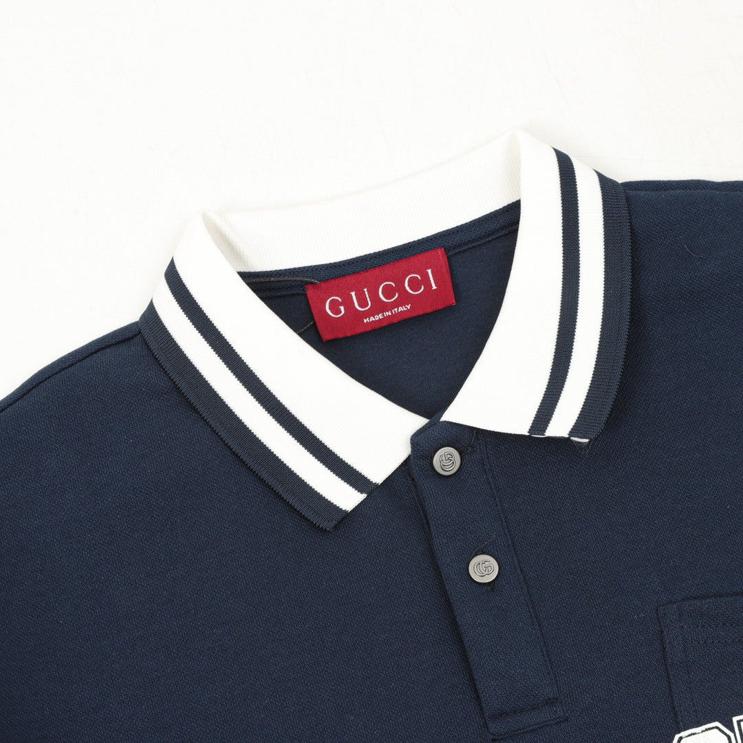 GG Embroidered Letter Collar Long-Sleeve Shirt
