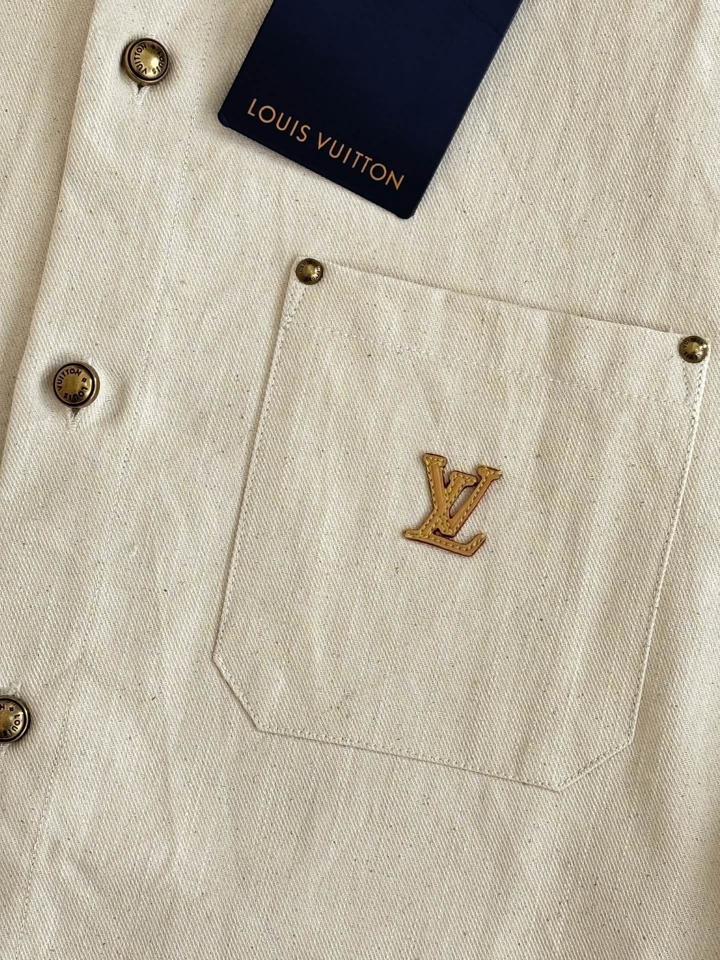 LV Embroidered Short Sleeve Denim Shirt