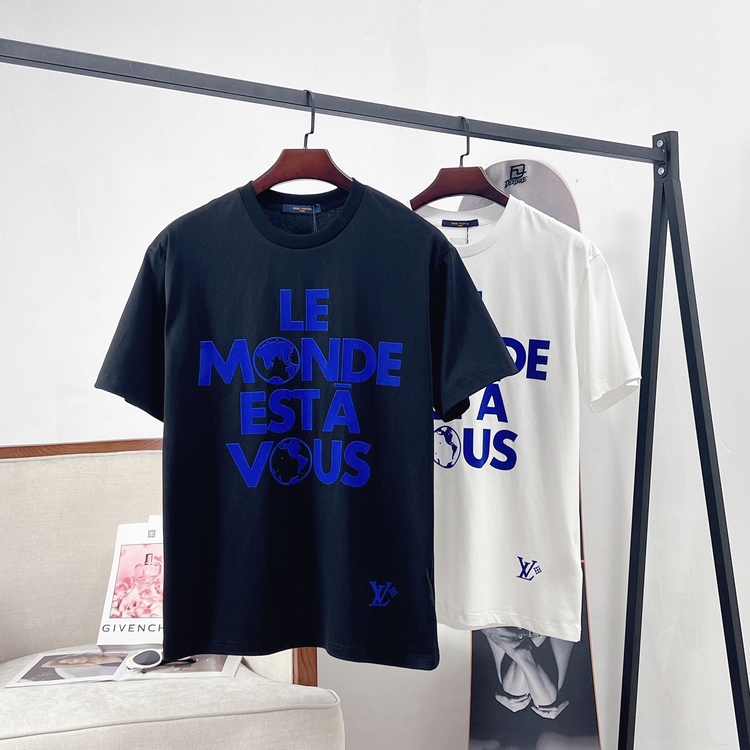 LV Earth flocked Print- Sleeve T-Shirt