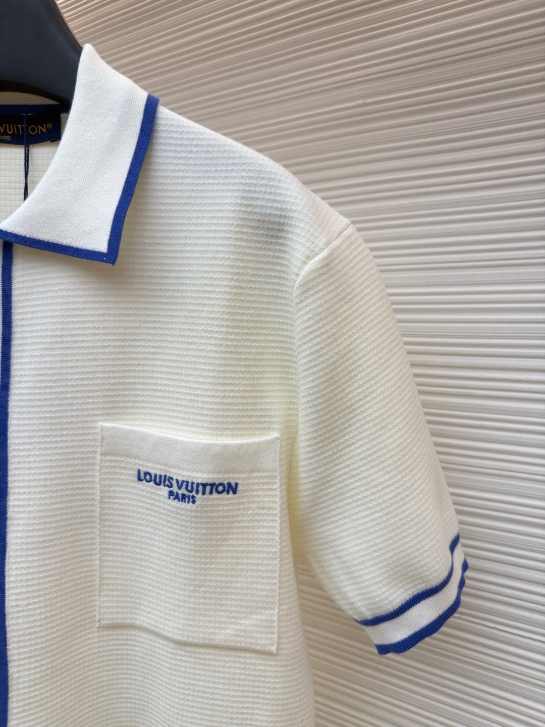 LV Pocket Letter Color Block Embroidered Knit Short-Sleeve Shirt