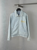 LV Light Wash Floral Embroidery Zipper Denim Jacket