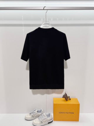 LV Embroidered Crew Neck Knit T-Shirt
