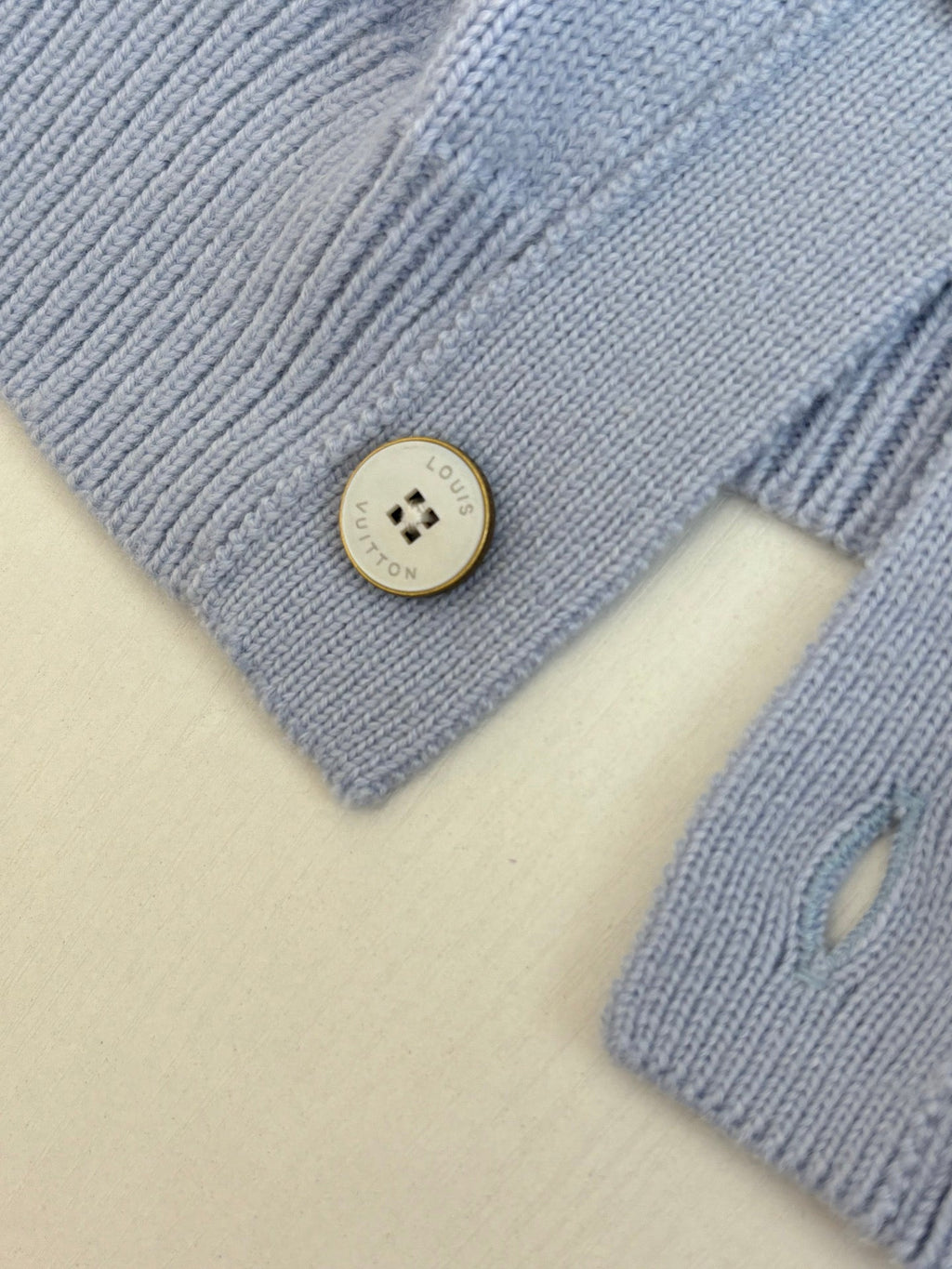 LV Embroidered Color Block V-Neck Knit Cardigan