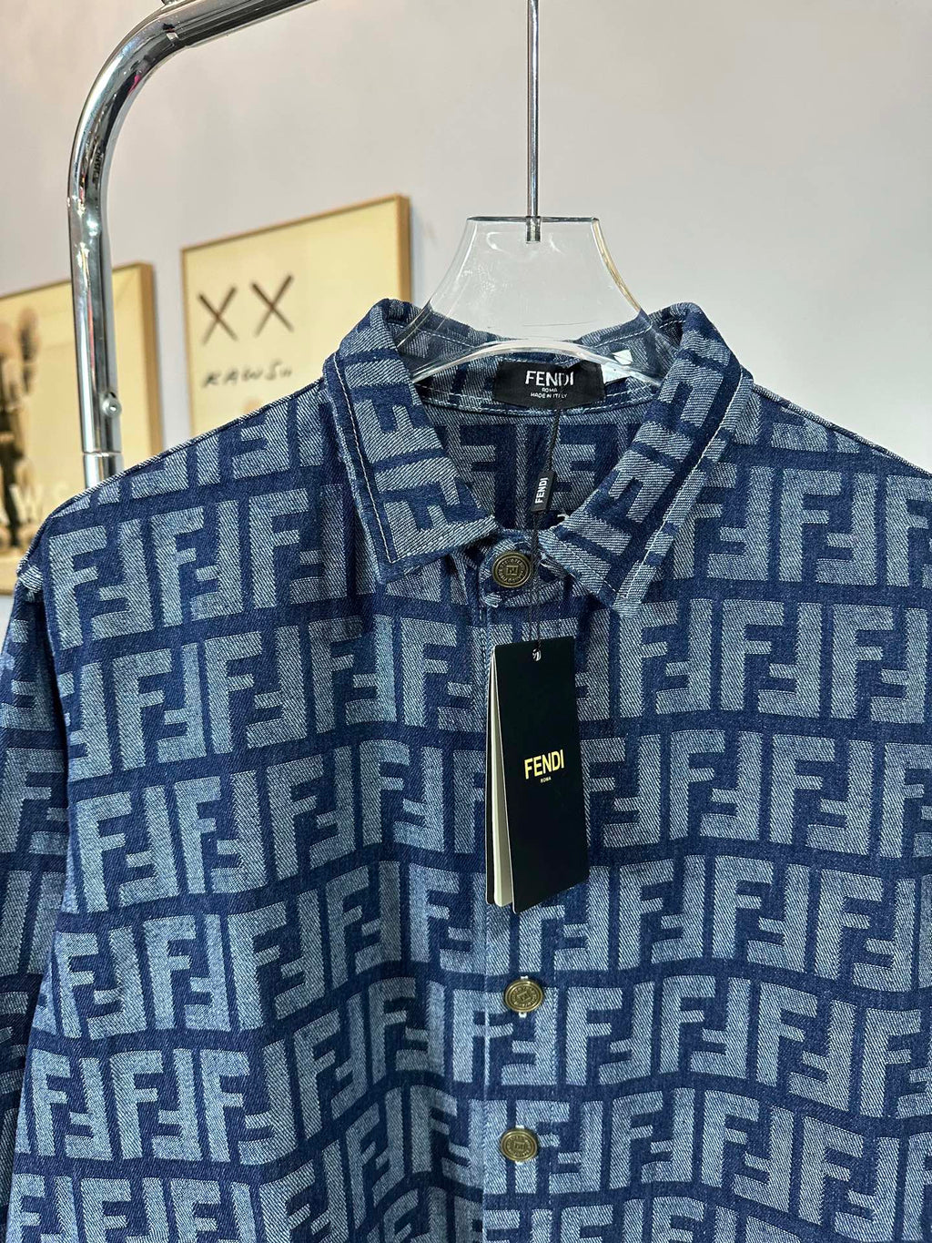 FENDI all-over logo printed washed denim shirt/jacket