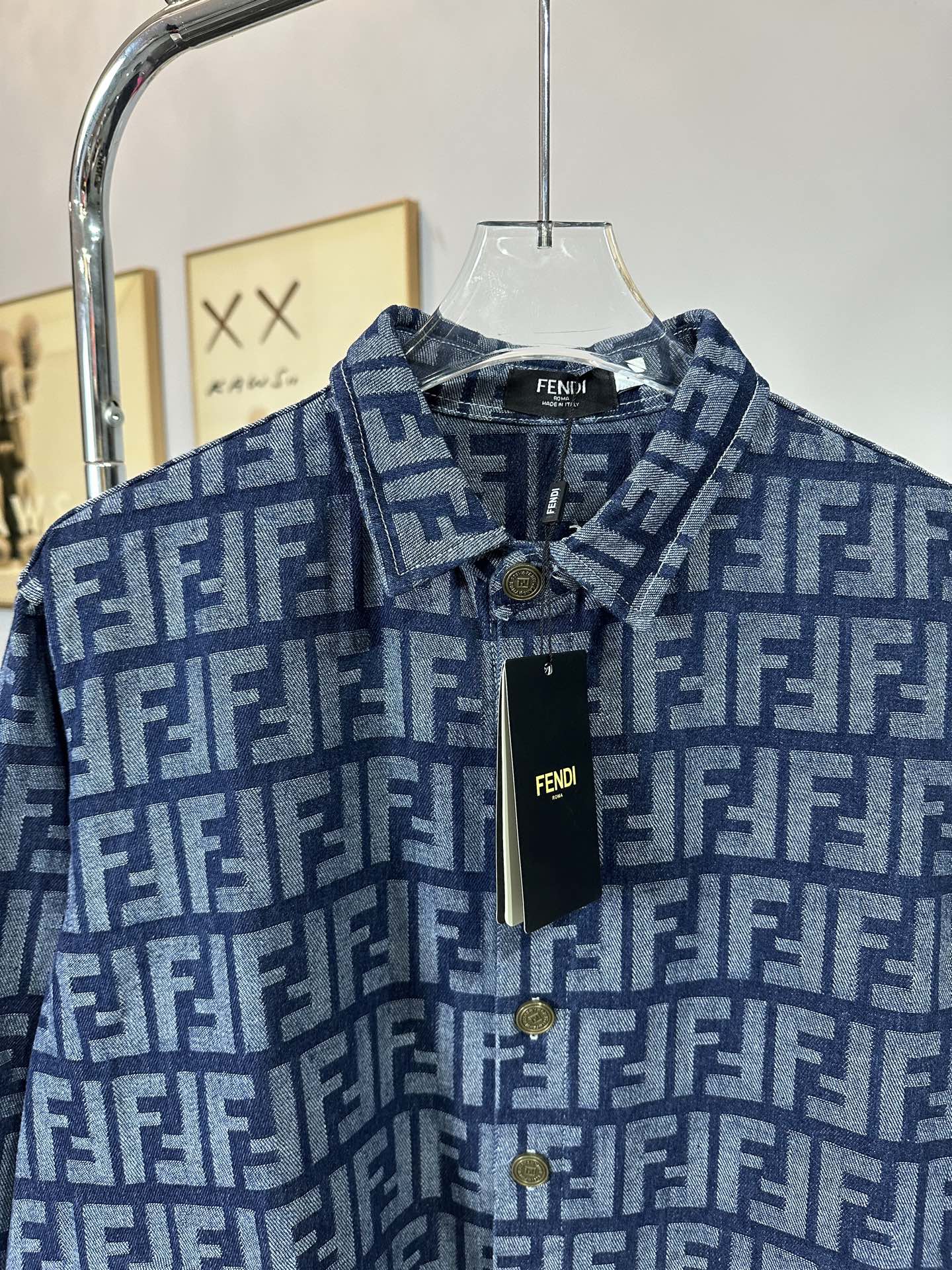 FENDI all-over logo printed washed denim shirt/jacket
