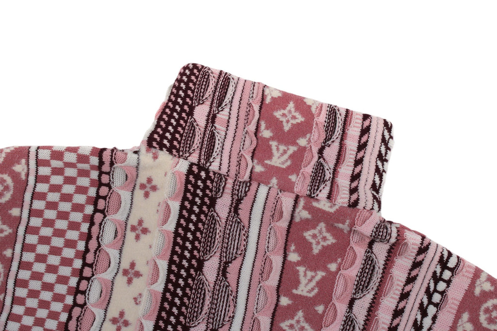 LV Nigo High-Neck Half-Zip Ethnic Style Sweater (Pink)