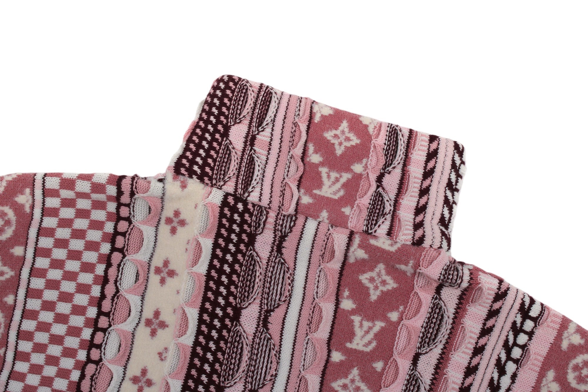 LV Nigo High-Neck Half-Zip Ethnic Style Sweater (Pink)