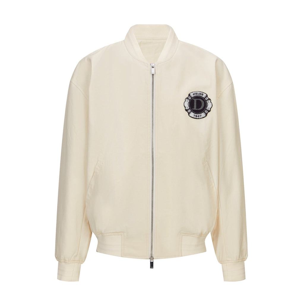 Dior Embriodered Baseball Jacket with Badge (Off-White)
