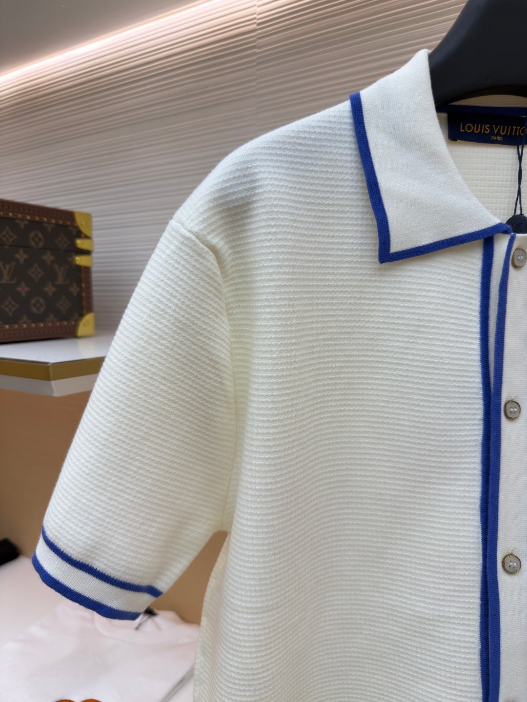 LV Pocket Letter Color Block Embroidered Knit Short-Sleeve Shirt