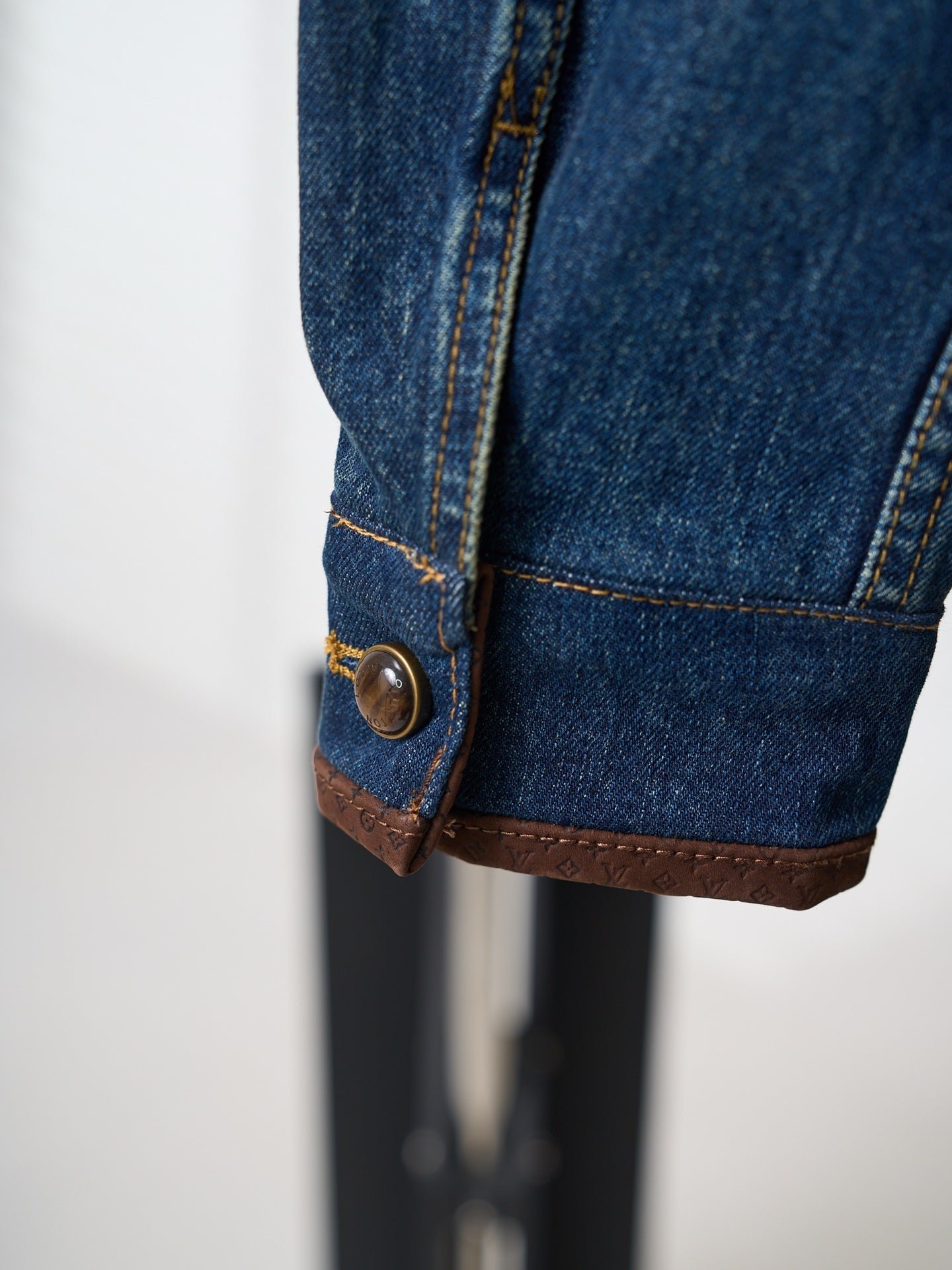 LV Embossed Leather Collar Denim Jacket