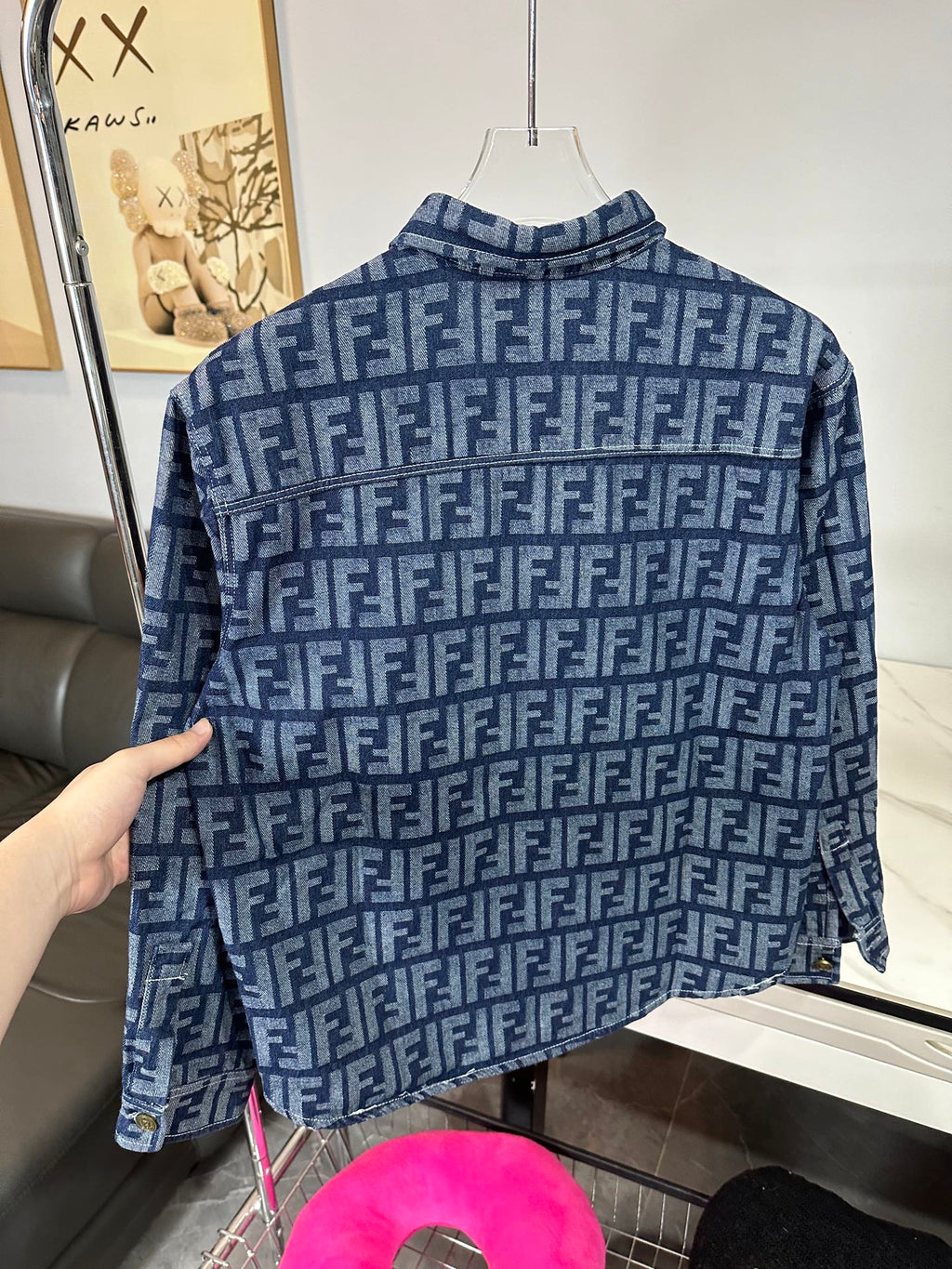 FENDI all-over logo printed washed denim shirt/jacket