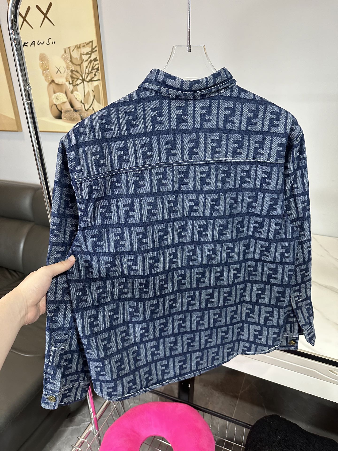 FENDI all-over logo printed washed denim shirt/jacket
