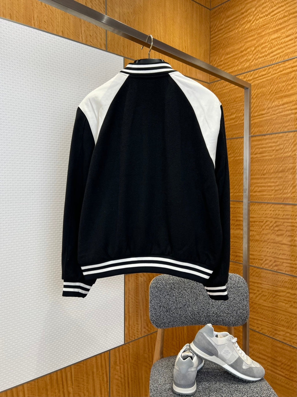 CELINE Patchwork Leather Baseball Collar Jacket