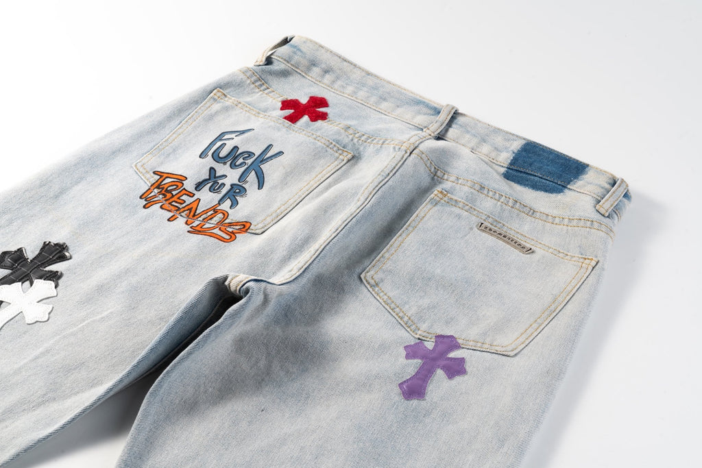 Chrome Hearts CH Graffiti Ghost Face Patchwork Jeans