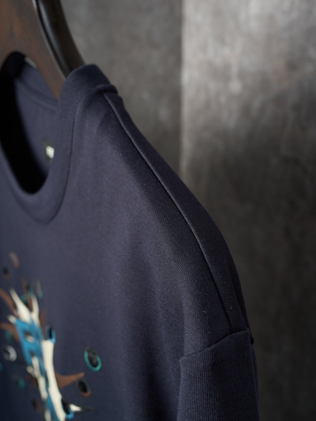 Fendi Dark Blue Explosion Pattern Cotton Crew Neck Short Sleeve T-Shirt
