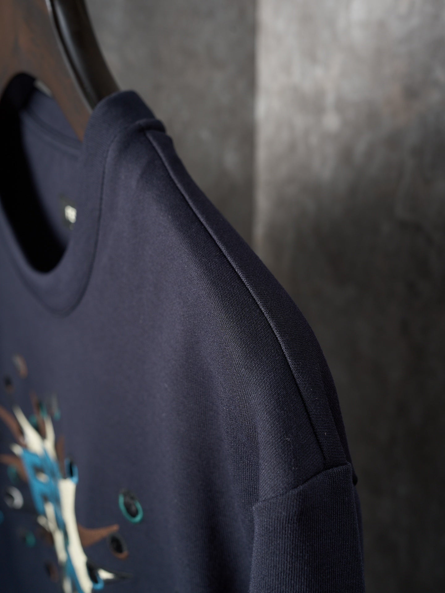 Fendi Dark Blue Explosion Pattern Cotton Crew Neck Short Sleeve T-Shirt