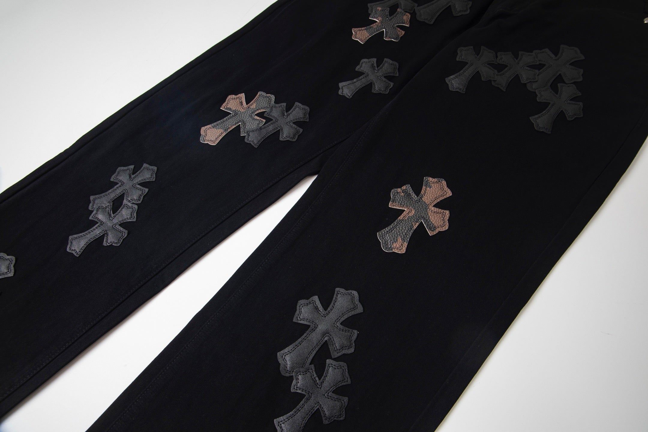 Chrome Heart Cross Pattern Leather Jeans