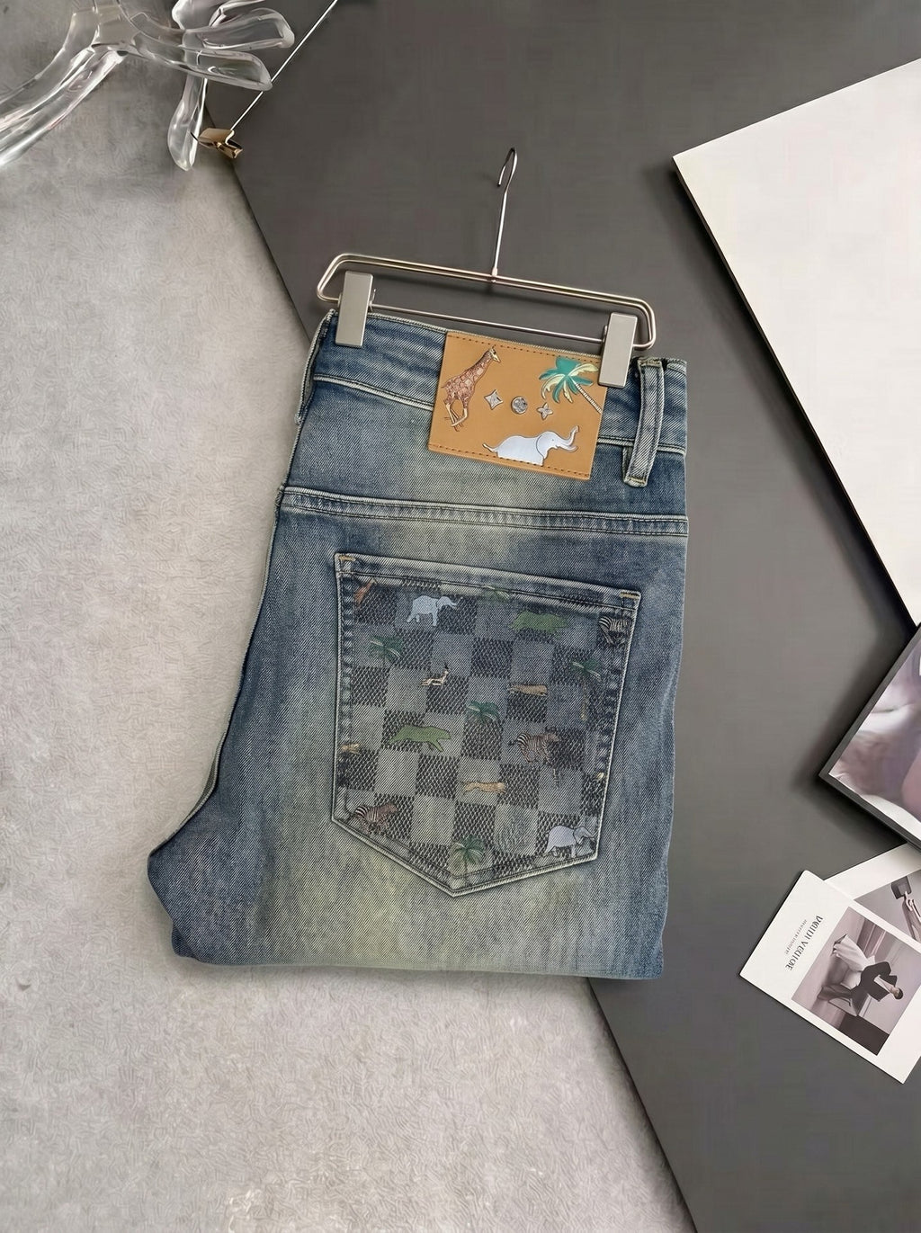 LV Animal Print Slim Fit Straight-Leg Jeans