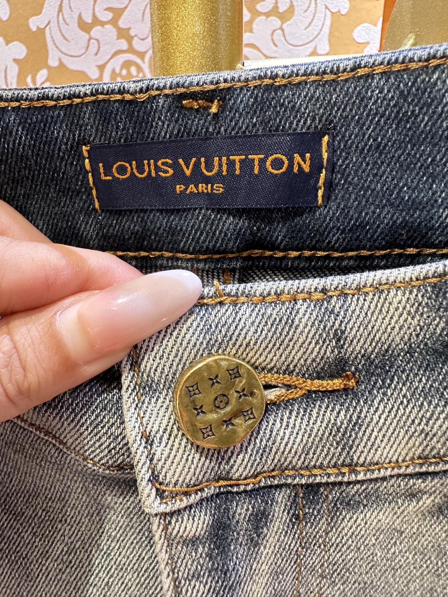 LV Embroidered Slim fit Straight-Leg Jeans