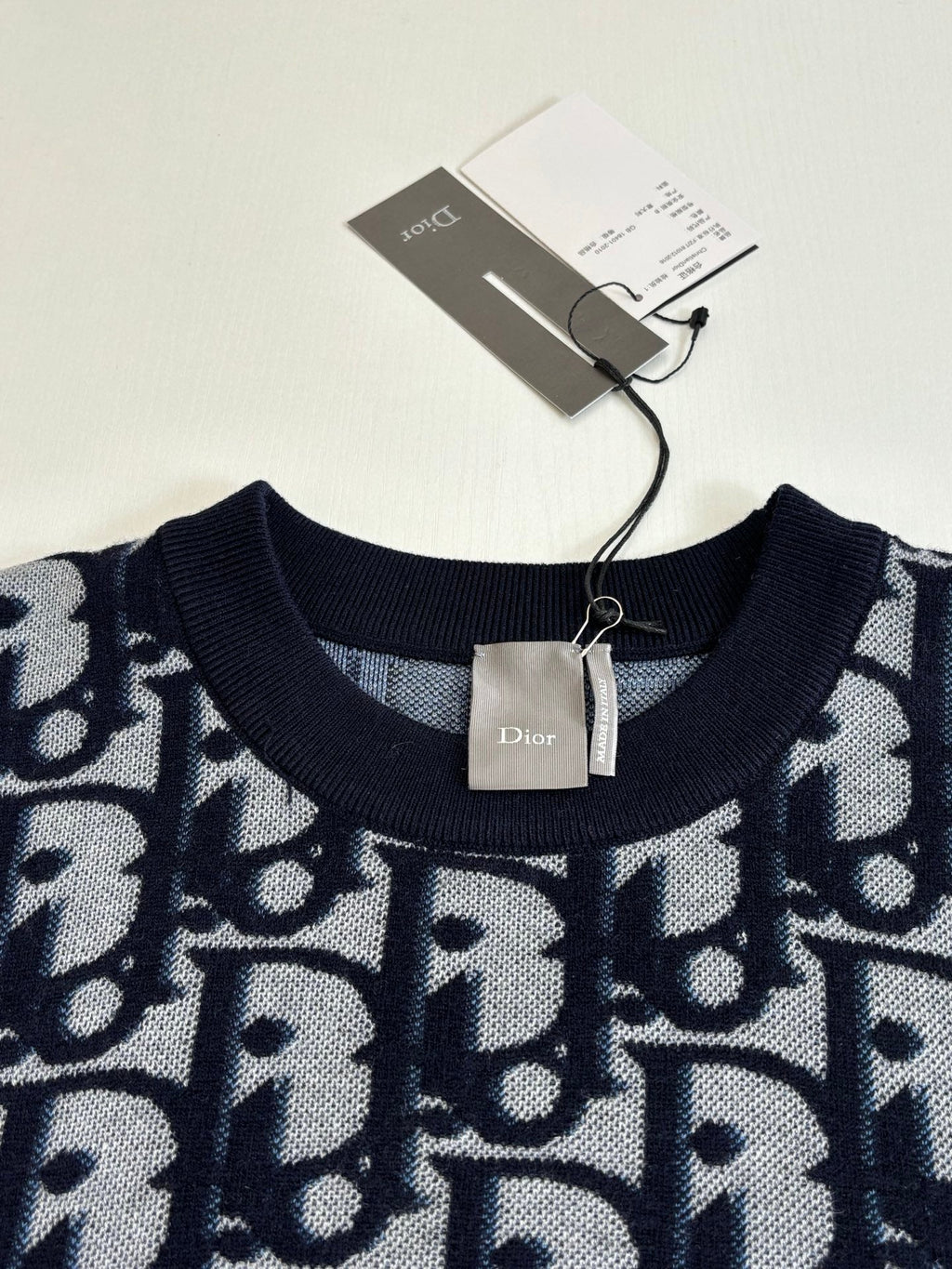 Dior Oulibe All-over Jacquard Wool Blend Knit Crew Neck Sweater