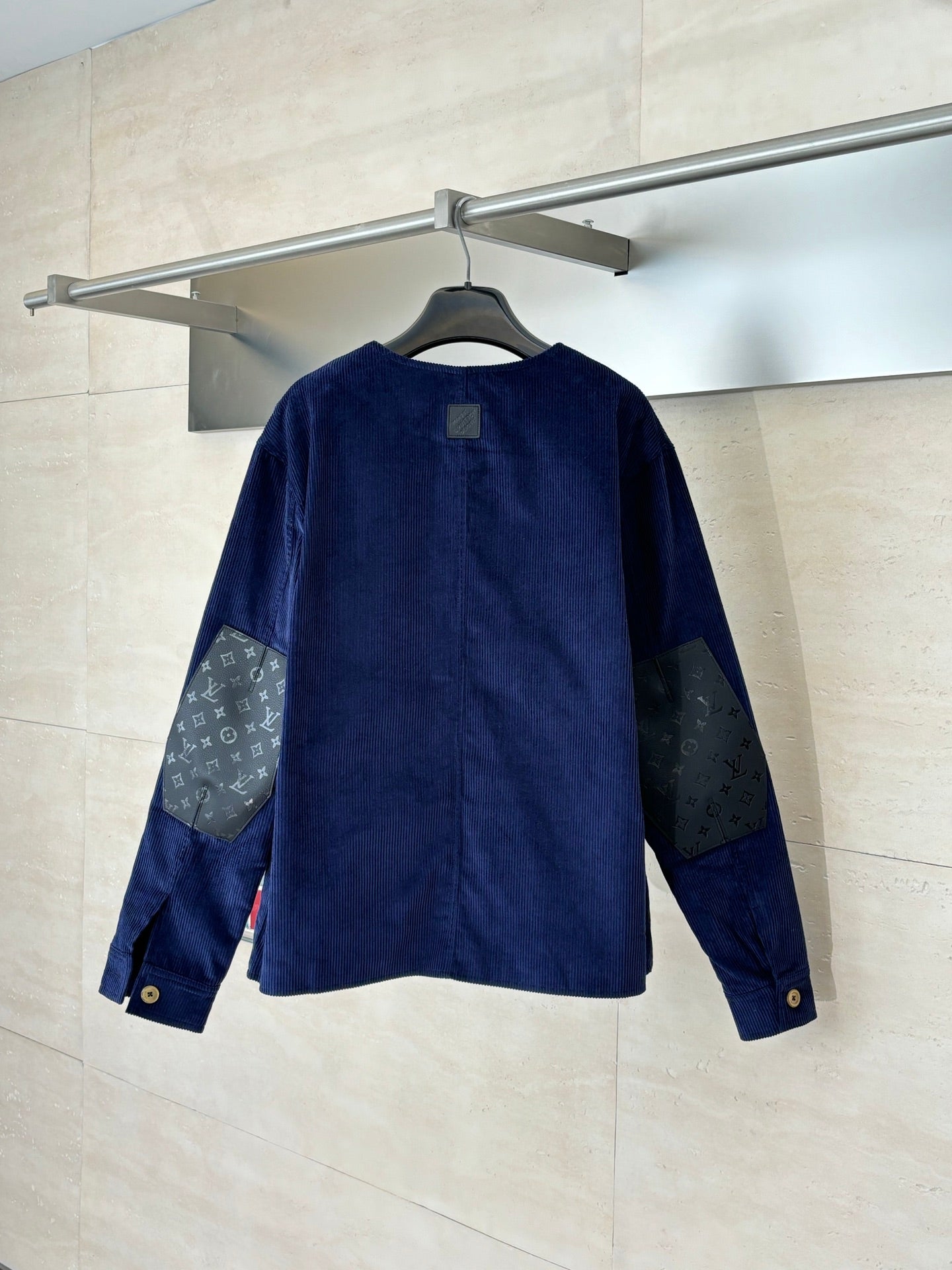 LV-neck corduroy monogram patchwork jacket