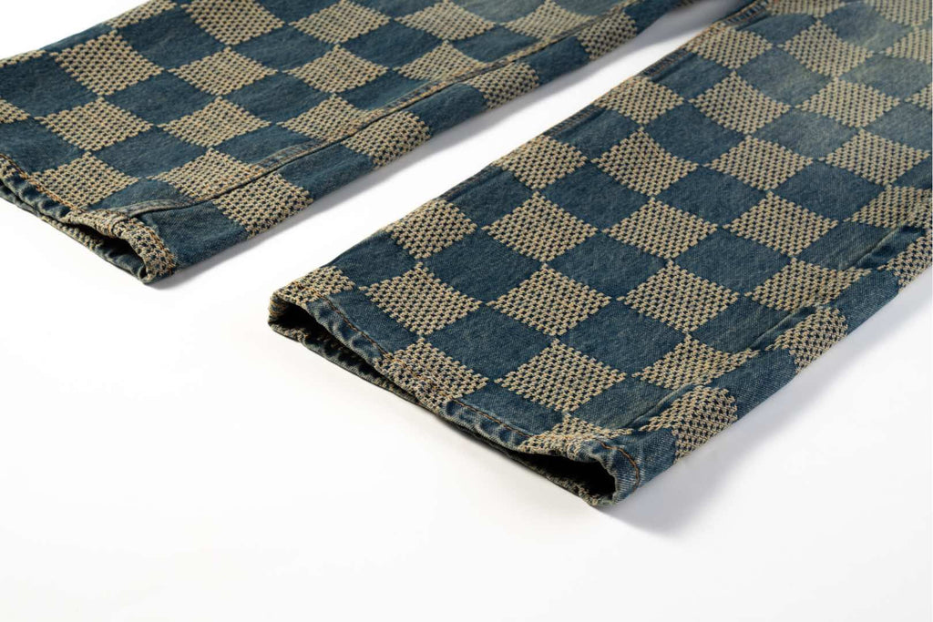 LV Damier Checkered Distressed Denim Pants