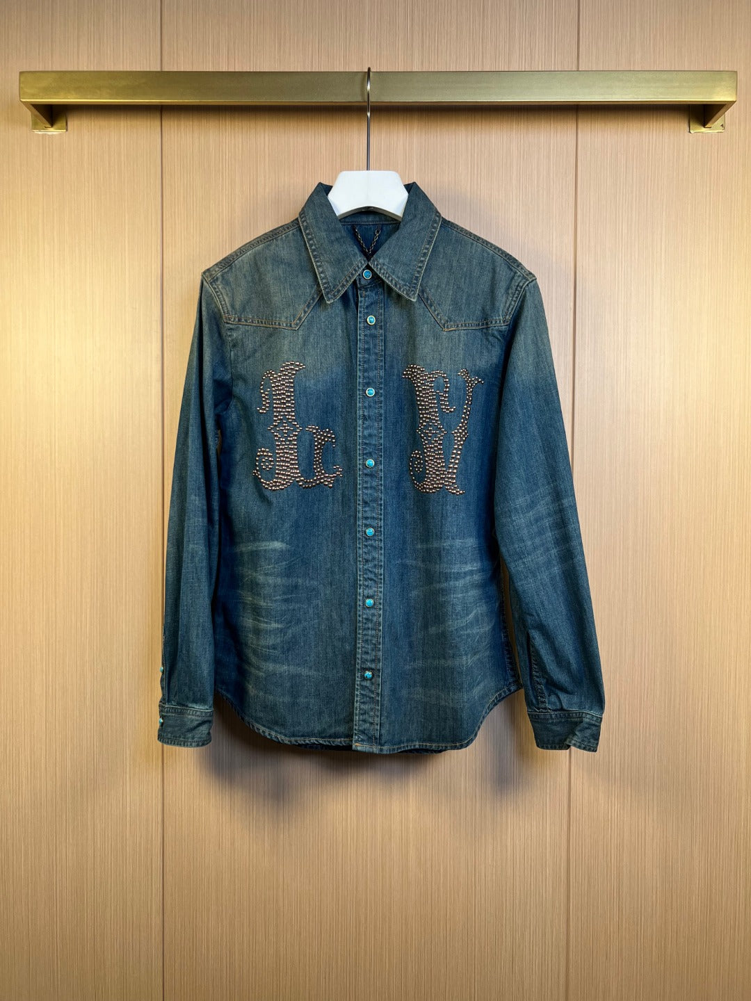 LV Long-sleeved Studded Denim Shirt