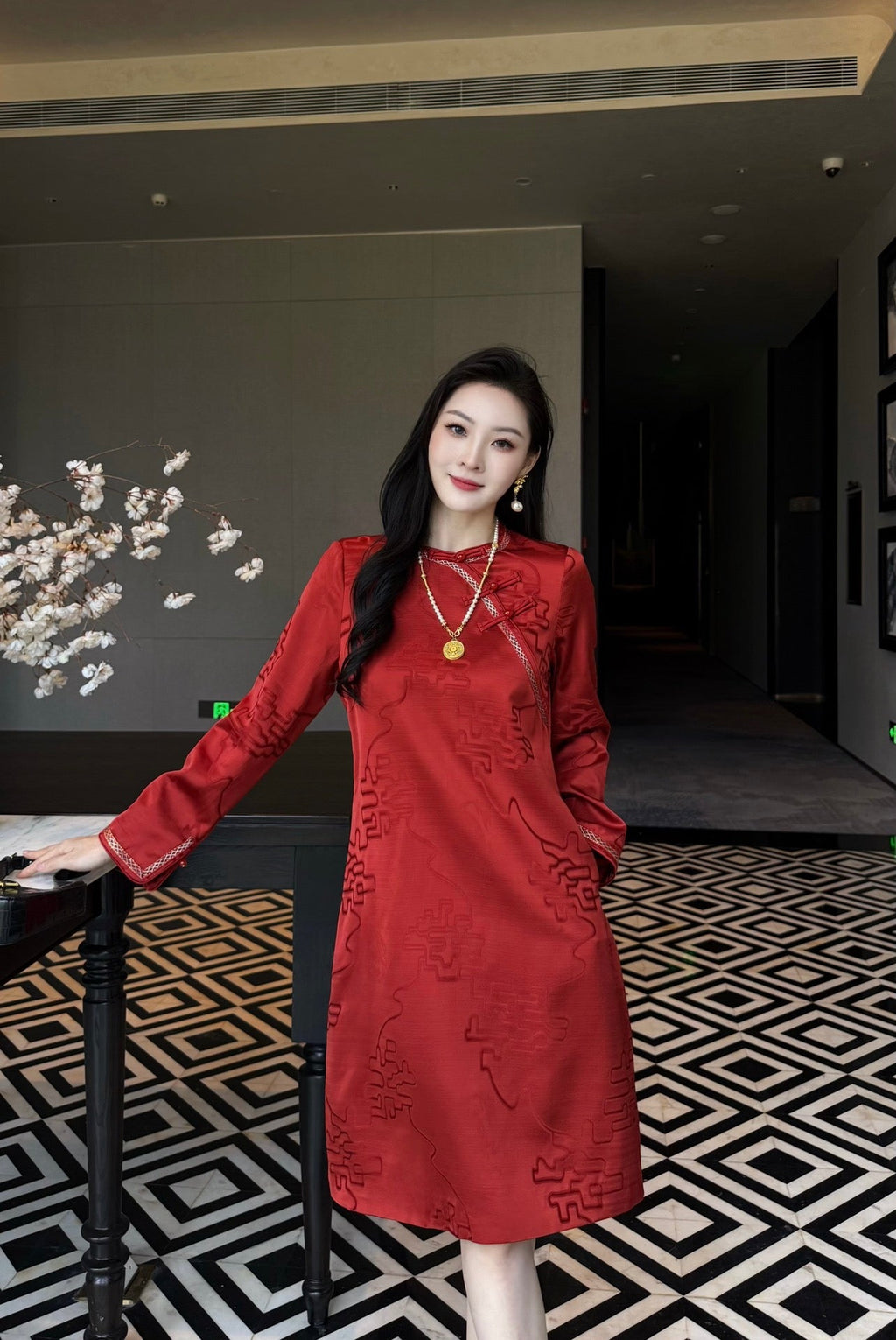 Women's Dior Festive Red Brocade Chinese Style Dress