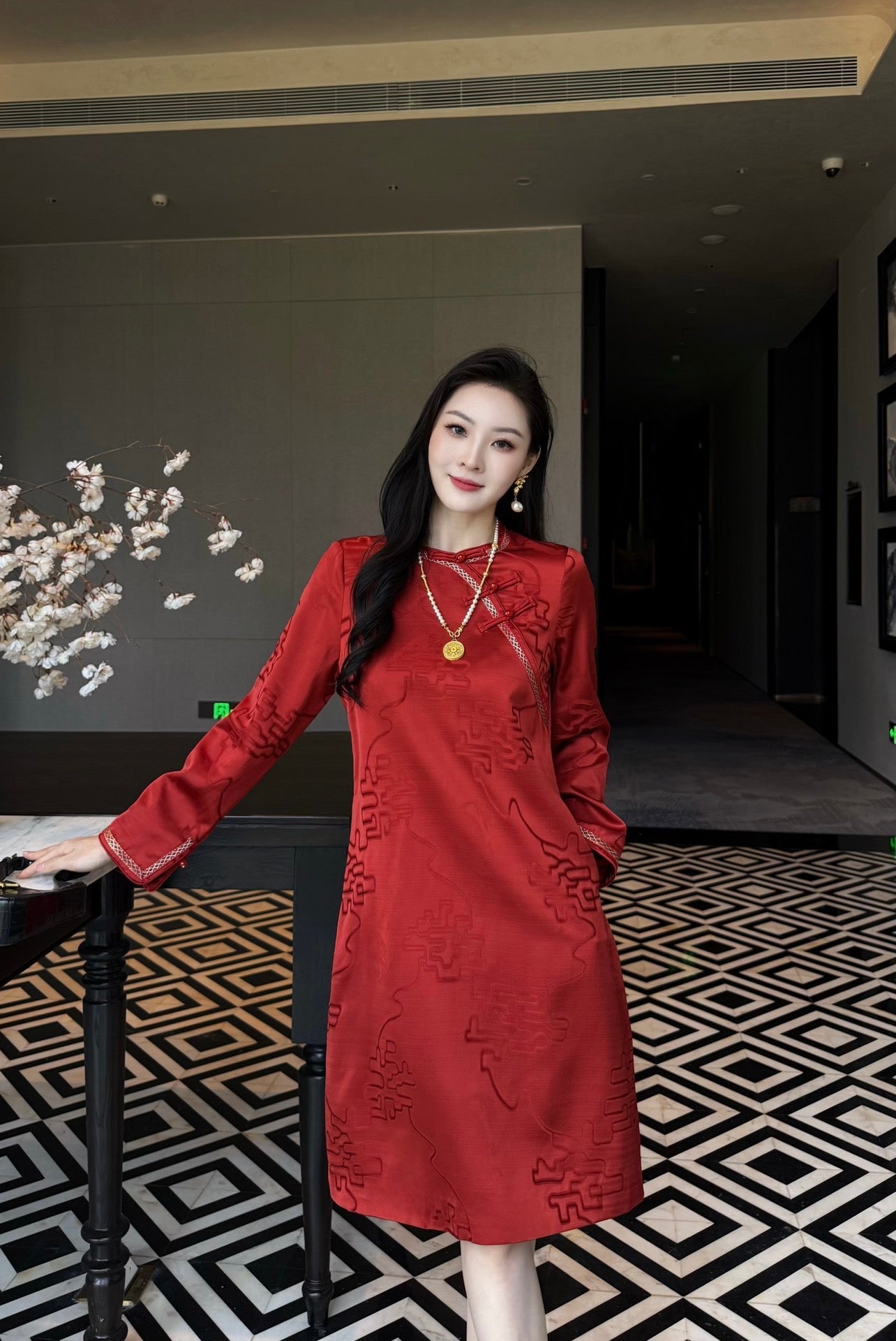 Women's Dior Festive Red Brocade Chinese Style Dress