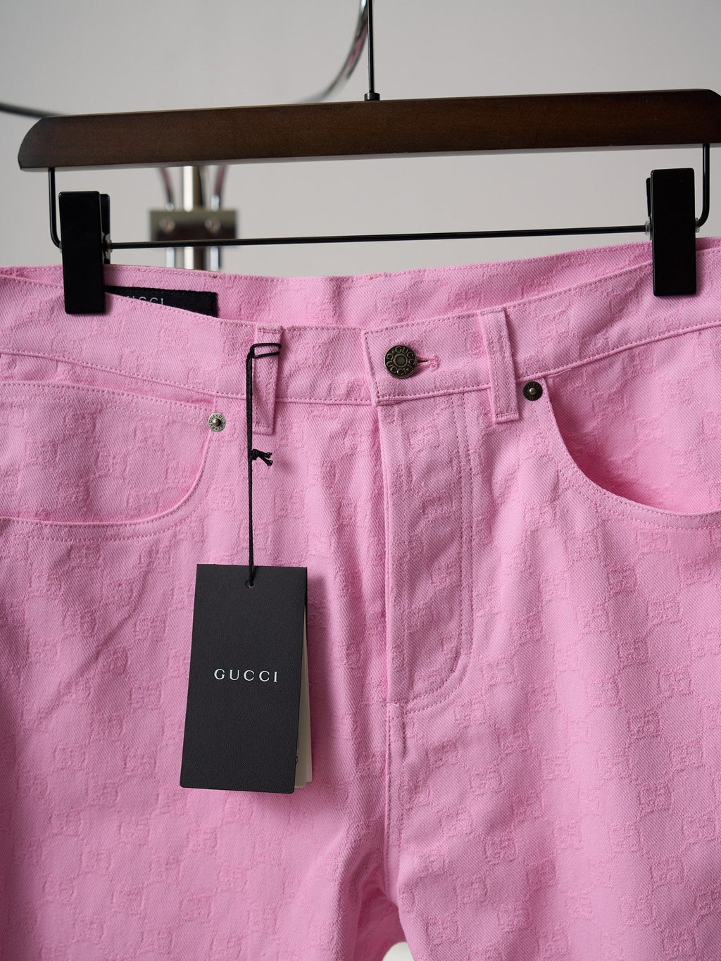 Gucci Pink or White All-over Jacquard Denim Jeans