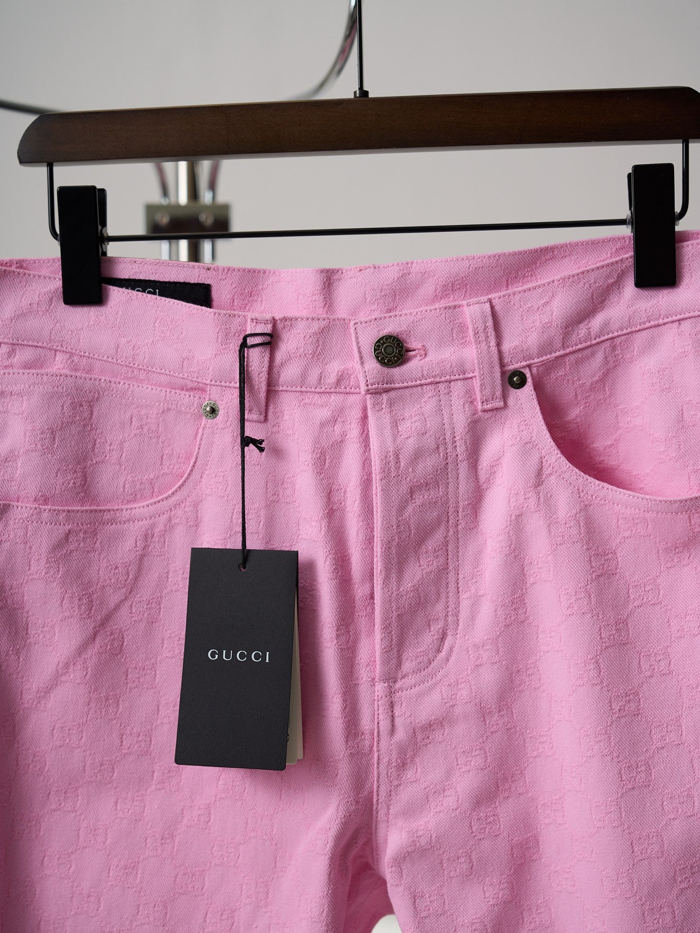 Gucci Pink or White All-over Jacquard Denim Jeans