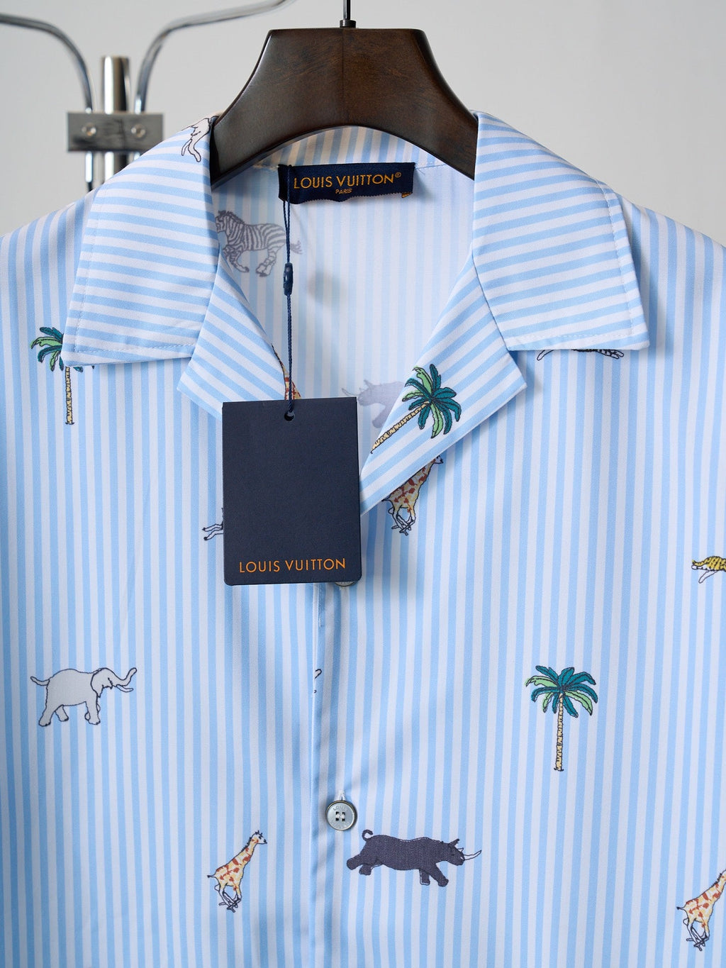 LV All-over Embroidered Striped Short-Sleeve Shirt