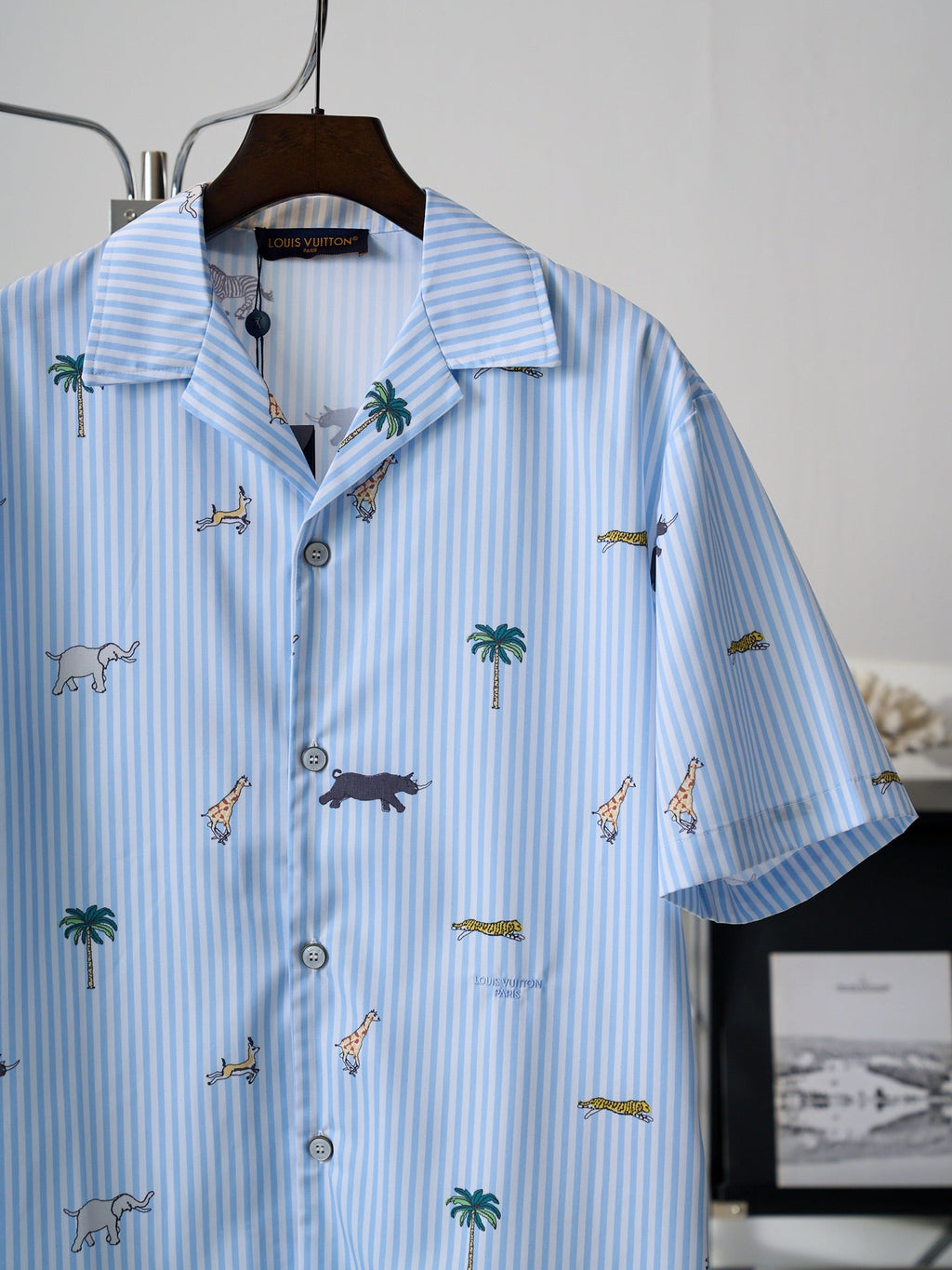 LV All-over Embroidered Striped Short-Sleeve Shirt