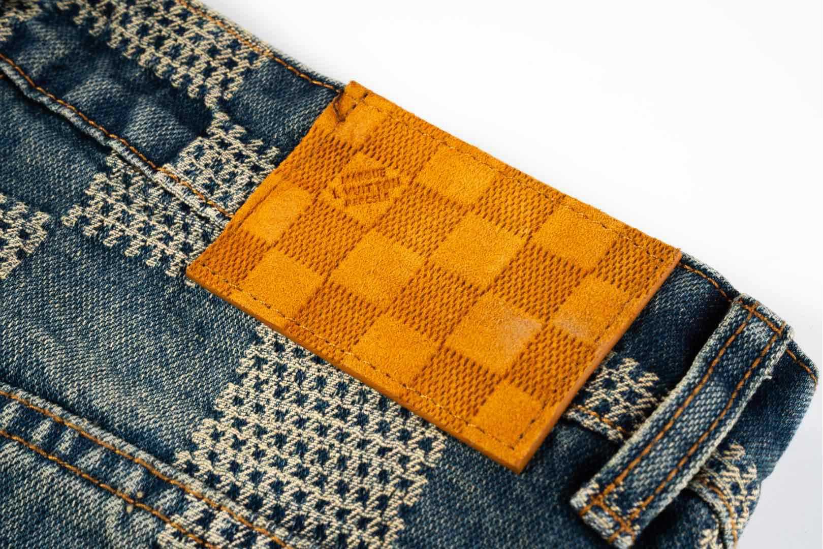 LV Damier Checkered Distressed Denim Pants