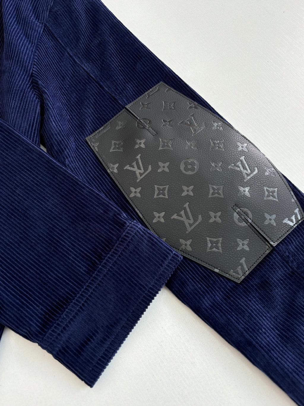 LV-neck corduroy monogram patchwork jacket