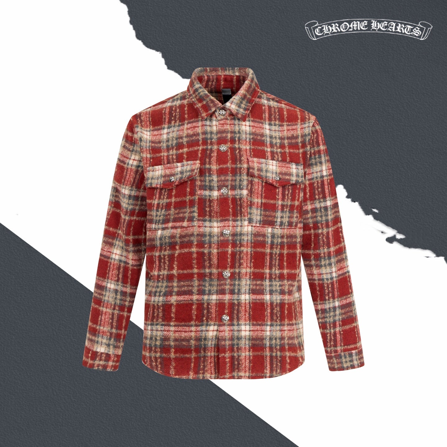 Chrome Heart leather label embroidered wool Shirt