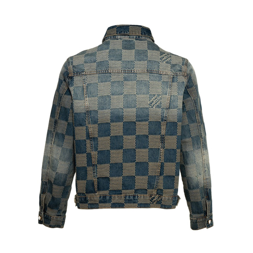 LV Damier Checkered Distressed Denim Jacket