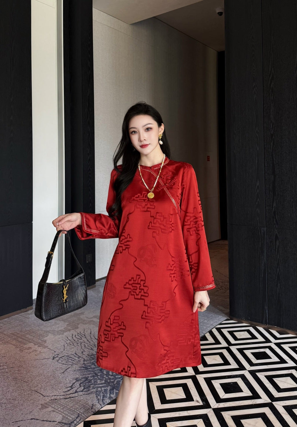 Women's Dior Festive Red Brocade Chinese Style Dress