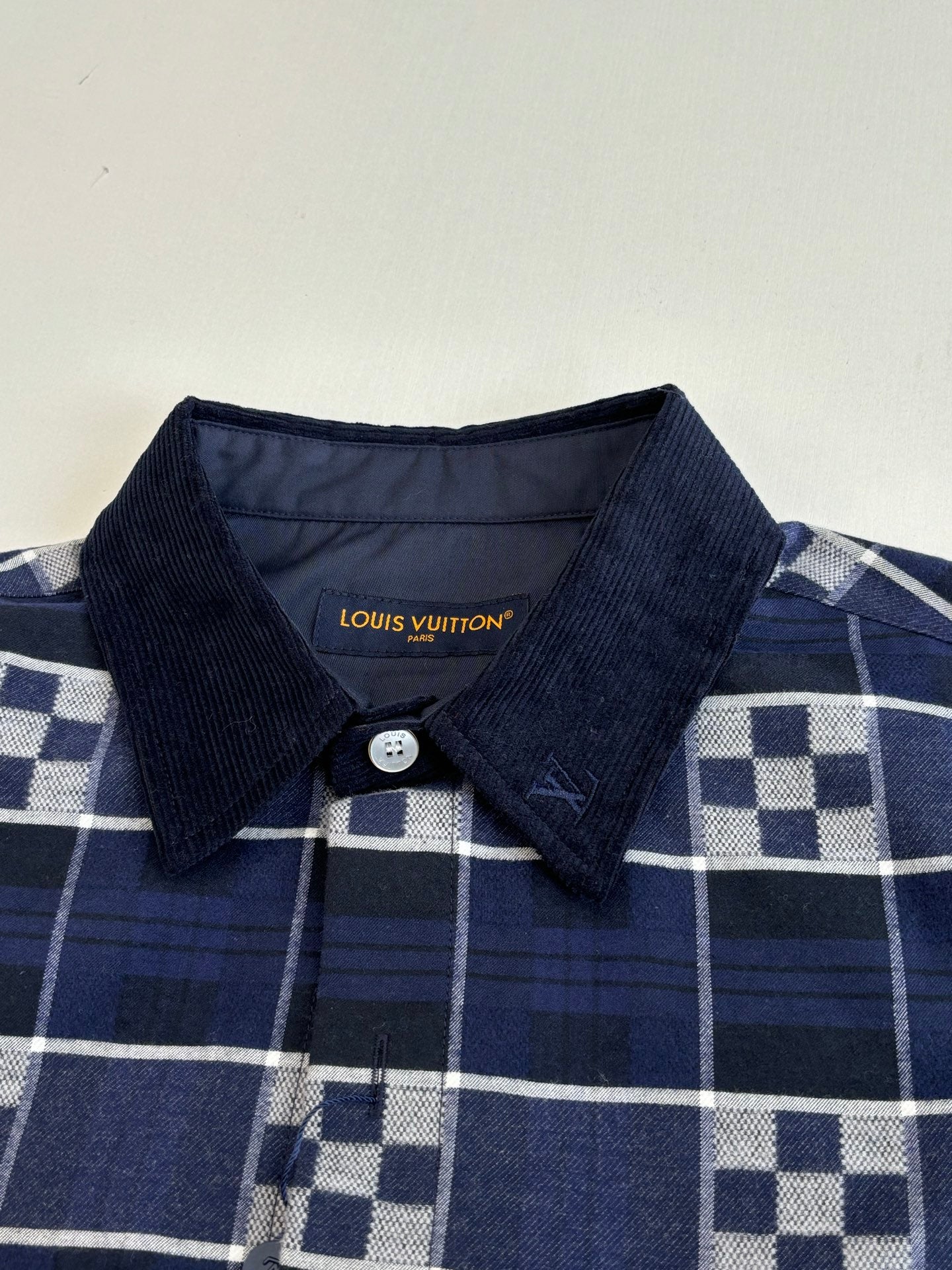 LV  Check Collared Long-sleeved Shirt